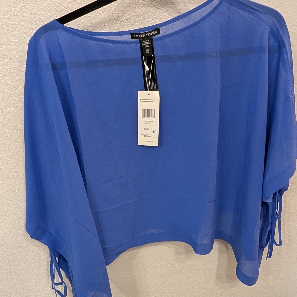 Eileen Fisher Blue 3/4 Sleeve Crop Blouse